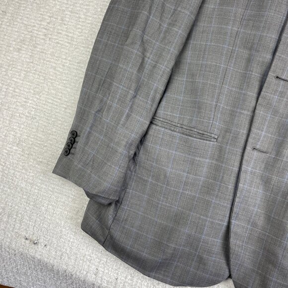 Arnold Brant Reda Super 120's Light Grey Blue Windowpane Blazer Jacket Read* - Picture 5 of 16